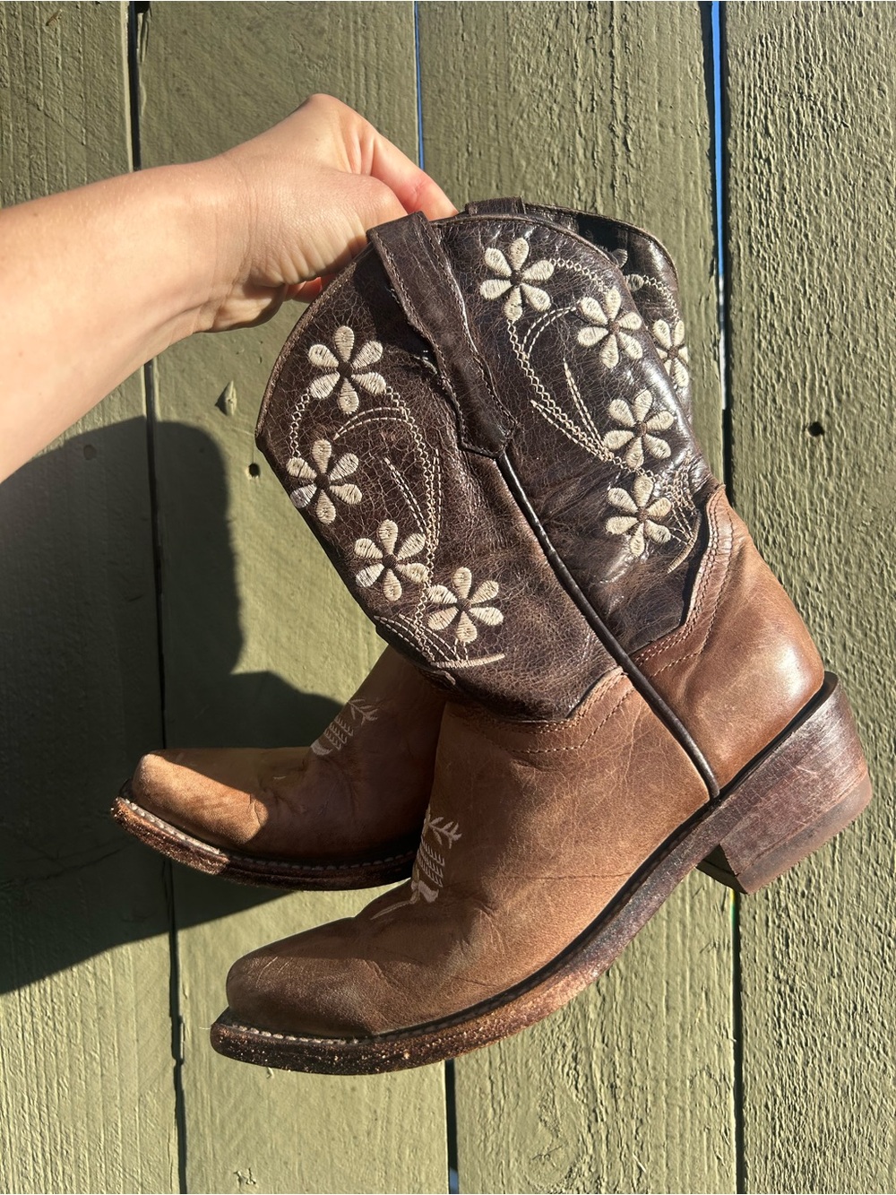 Kids Brown Floral Embroidered Western Boots